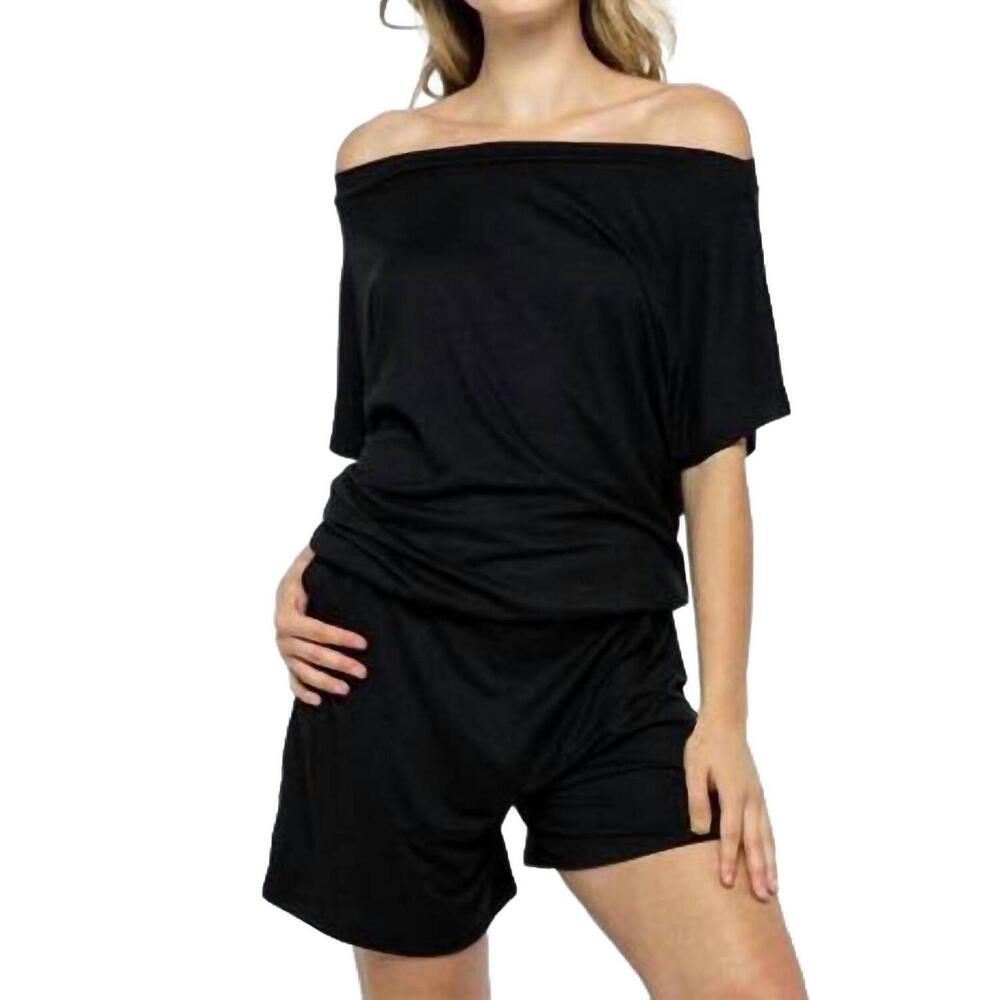 NEW ELLIS off the shoulder pocket romper - plus in black